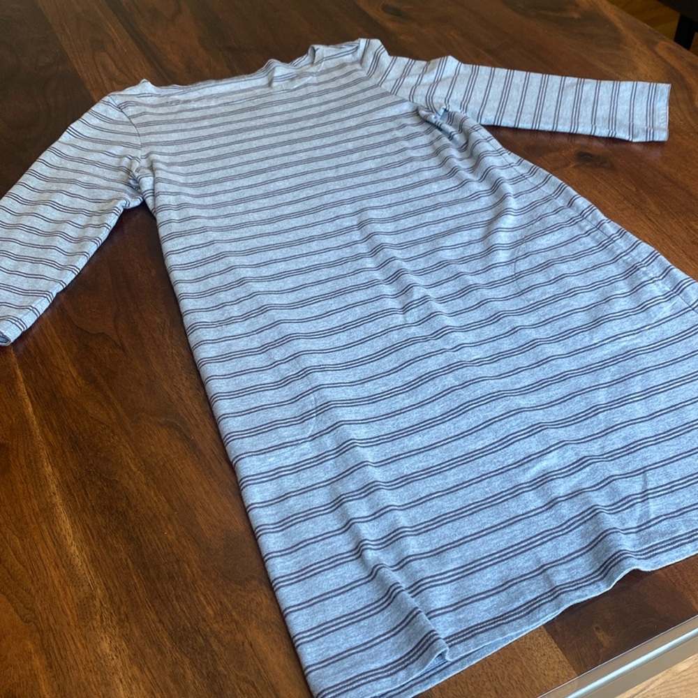 GARNET HILL Striped 100% Organic Pima Cotton Bateau Dress Minimalist Casual.